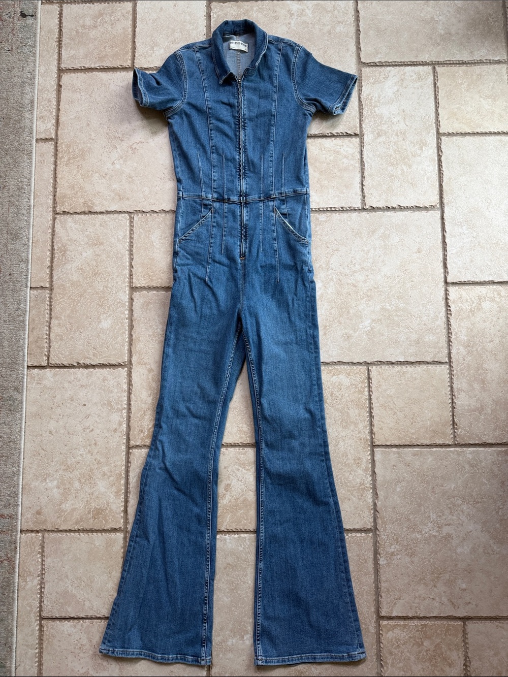 Free People Blue Denim Bootcut Jumpsuit